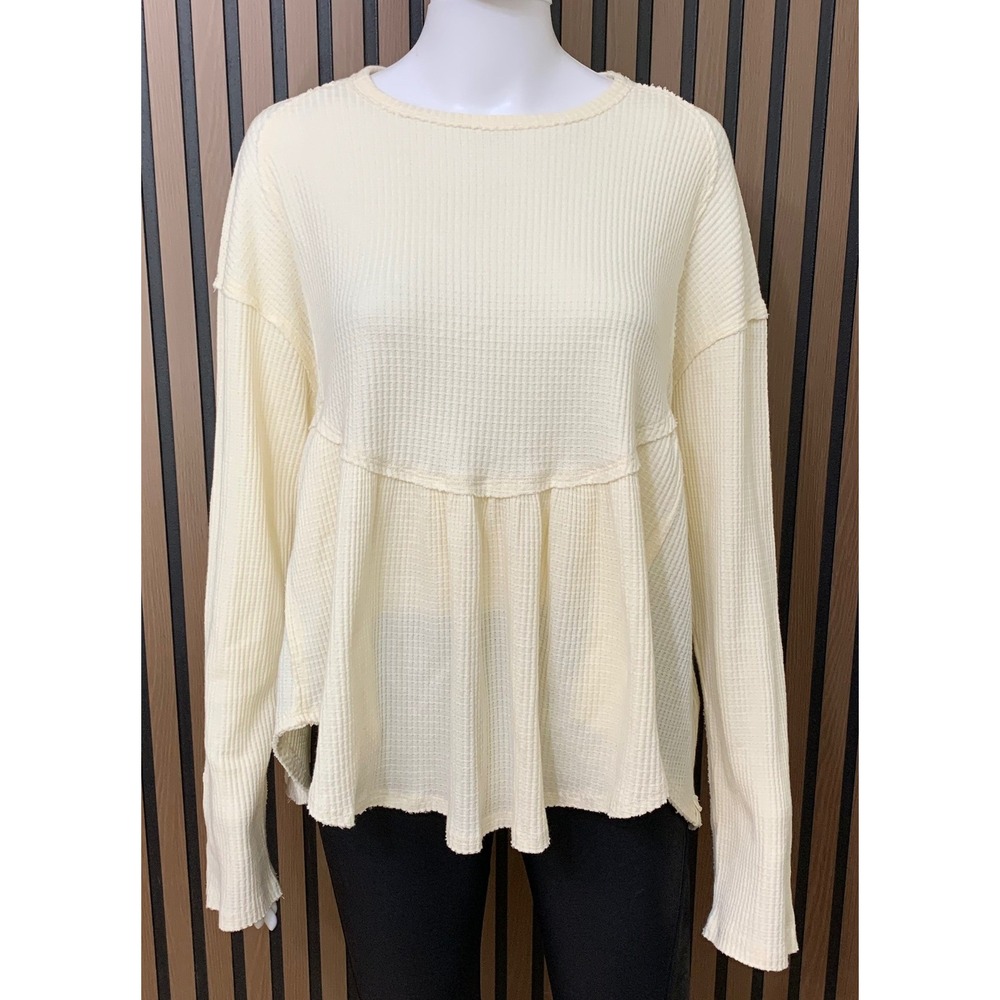 We The Free Free People Cream Waffle Knit Babydoll Thermal Top S Classic Boho